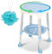 Jopassy Sgabello da doccia, girevole a 360 gradi, con vano portaoggetti e sfera da bagno, regolabile in altezza, 42-54 cm, antiscivolo, Blu/Bianco