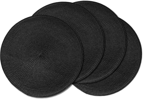 AHHFSMEI Tovagliette rotonde intrecciate, set di 4 tovagliette rotonde per tavolo da pranzo, in tessuto naturale, resistente al calore, 38 cm (nero)