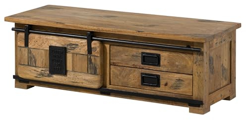 MASSIVMOEBEL24.DE Railway Garderobenbank 120x45x40 Mango, Farbe:Natur lackiert, Größe:120x45 cm