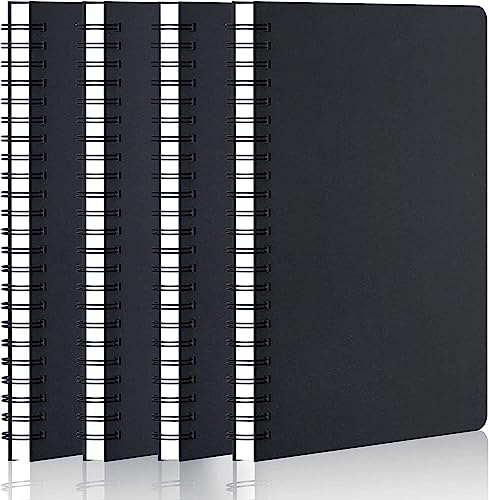 Yarotm Notizbuch A5 Blanko - 4 Stück Notebooks 100GSM Creme Papier - 700GSM Kraft Hardcover Schreibblock A5 - Collegeblock A5 Blanko - Notizblock A5 Spiralbindung - Spiralblock A5