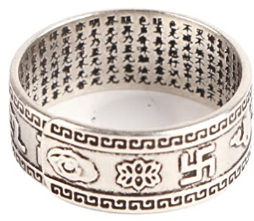 Srliya Ring Ring Feng 5 * 5 * 2 99 Silber PiXiu Buddhistischer Herz-Sutra-Ring für Männer Frauen Feng Shui-Ring Öffnung Verstellbar Mantra Amulett Reichtum Glücksring Geschenk