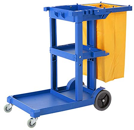 Trolleys,Commercial Janitor Cart Cleaning Trolley for Cleaning Company, Waterproof Plastic 3 Shelves Cart Mop Mount