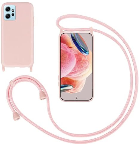 Coque pour Xiaomi Redmi Note 12 4G avec Cordon,Souple Silicone Housse avec Bandoulière en Nylon, Réglable Lanyard Case Protection Complète Cover Etui Antichoc Protection,Pink