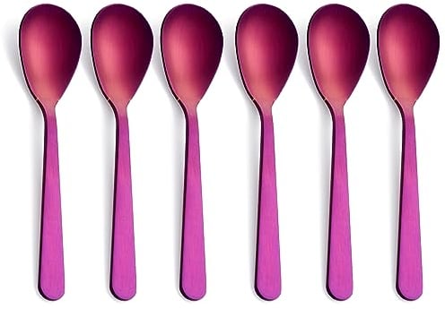FULLYWARE Demitasse - Set di 6 cucchiaini da caffè in acciaio inox satinato, 11,9 cm, colore: viola opaco