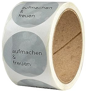 Aufkleber aufmachen und freuen – Rolle: 50 Stück – Recyclingpapier, rund – Ø 4 cm – Geschenkaufkleber für Geburtstag, Weihnachten – als Sticker oder Etikett auf Gutschein, Seidenpapier