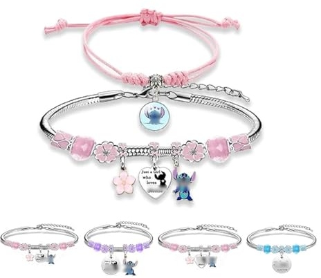 Guidre 2 Stücke Anime Verstellbares Armband Cartoon Bettelarmband,Cartoon Verstellbares Bettelarmband Blau Cartoon Armband für Mädchen Geburtstags und Weihnachtsgeschenke (pink)