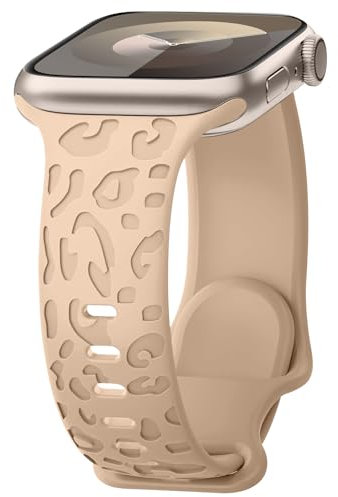 CeiBand Leopardo Tallada Correa para iwatch Series 11 42mm/38mm/40mm/41mm, Suave Pulsera Silicona Correas Pulsera para Apple Watch Series 11 10/9/8/7/6-1 SE3 SE2 (38mm/40mm/41mm, Té De La Leche)