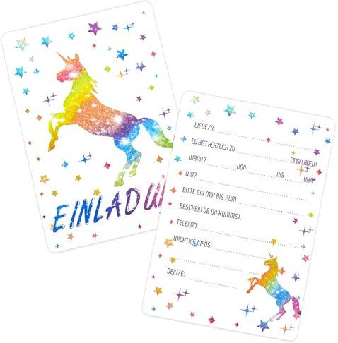 Aitsite 12x Einladungskarten Einhorn - Einhorn Design Geburtstagsfeier Kinderparty Einladungskarte - Mädchen Jungen Kinder Eintritt Einschulung und Geburtstagseinladungen