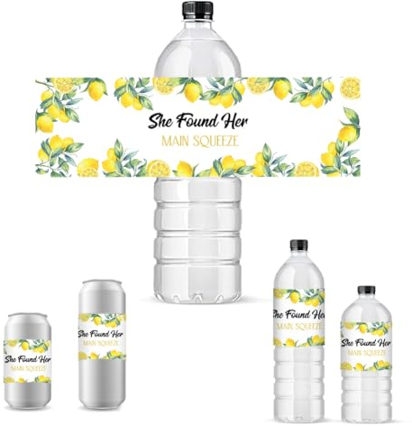 PH PandaHall 30pcs Water Bottle Labels, 8.5x2.5'' Lemon Bottle Wraps She Found Her Main Squeeze Personalized Party Favor Water Bottle Stickers for Wedding Baby Shower Graduation Birthday Party Decor