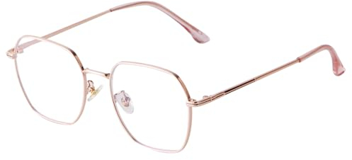 Laurinny Brillen Blaulichtfilter Brille Damen, Blaufilter Brille Herren Ohne Stärke Entspiegelt Retro Brille Hexagon Blue Light Blocking Glasses Gaming Bildschirmbrille(Rose Gold)