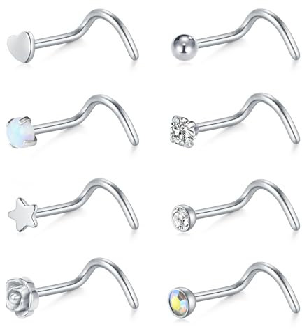 Briana Williams 8-12stk Nasenpiercing Nasenstecker Edelstahl 20G S-förmig Spirale Nasenpiercing Stecker Piercing Nase Schmuck