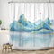 ASDCXZ Duschvorhang 180x180 cm, Klassisch Landschaftsmalerei Blau Gelb Nebel Berggipfel Vögel Rot Sonne Bad Waschbar Duschvorhänge Polyester Textil Wasserdicht Badevorhang für Badewanne mit 12 Haken