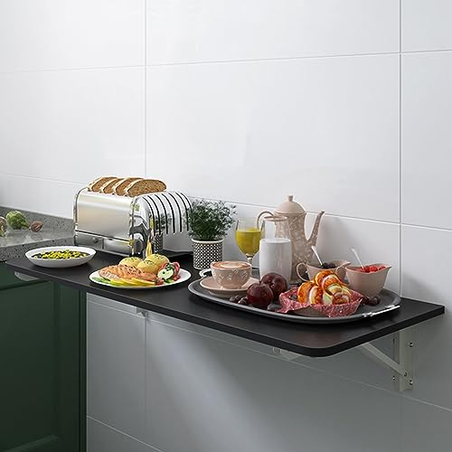OHMG Klappbarer Esstisch, zur Wandmontage, Schreibtisch mit Klappdeckel, für Büro, Küche (Schwarz, 80 x 60 x 1,6 cm)