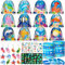 G.C 48 Pcs Under the Sea Party Bag Fillers Ocean Drawstring Bags Silicone Bracelets Keychains Glow Tattoo Stickers Gift Bags Blue Sea Animals Party Favours Kids Girls Boys Birthday Party Supplies