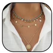 Flovel Boho Türkis Halsketten Gold geschichtete Halskette Ketten Pailletten Halskette für Frauen