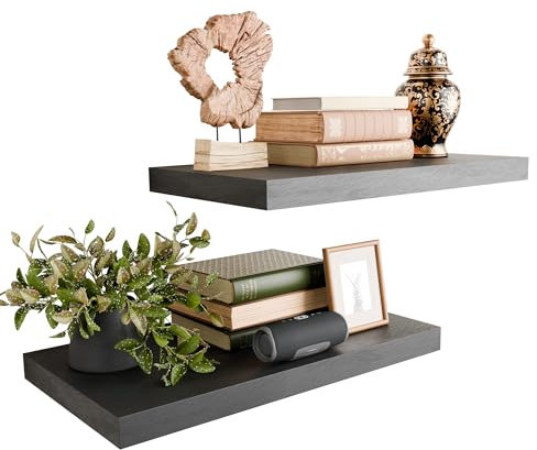 Sumbame Rustikale schwebende Regale für die Wand, Holz, tief, schwebende Regale, 2er-Set, Wandregale für Badezimmer über Toilette, Live-Edge-Display-Regal mit unsichtbaren Halterungen für