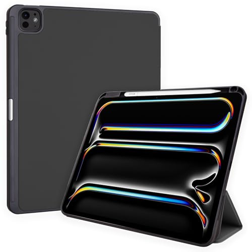 TECHGEAR Smart Case for Apple iPad Pro 11 (M5 2025 & M4 2024) Slim PU Leather Tri-Fold Stand Cover with Apple Pencil Holder, Auto Sleep/Wake & Corner Protection - Black