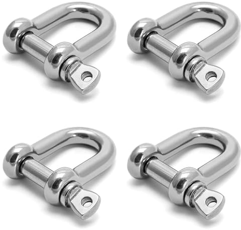 4Pcs Shackles,Stainless Steel D Ring Screw Shackles with Screw,Hexagonal D-shape flat head Shackle For M8