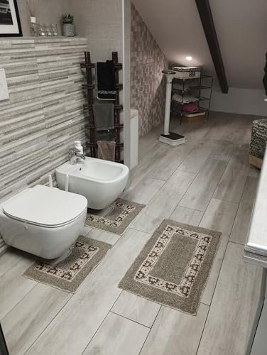 Set Tappeti Bagno Vintage 3 Pezzi in Cotone 100% Tappeto Caldo Pelo corto Lavabo Doccia Vasca 50x80 cm, 2 Tappetini per Bidet Water Forma Rettangolare 50X40 cm Morbido Lavabile in Lavatrice (5)
