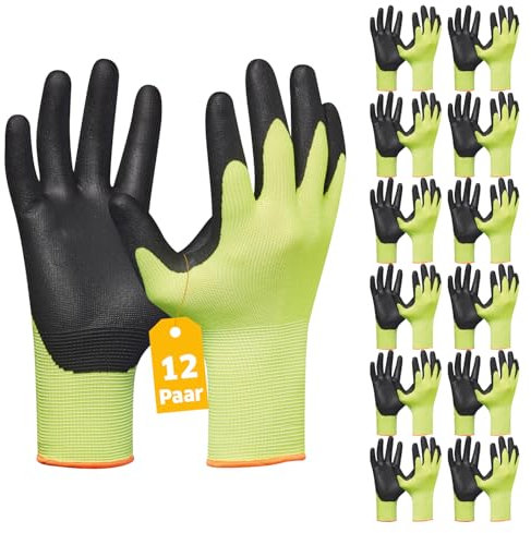 Gebol Eco Flex Yellow | Arbeitshandschuhe mit atmungsaktiver Nitril-Blast-Beschichtung | Handschuhe für Montagearbeiten | Für Herren | Größe L (Gr 9) | Gelb | 12 Paar Multipack