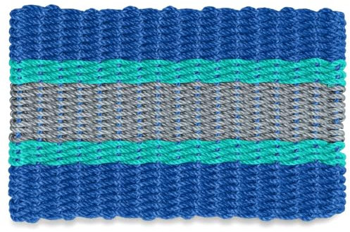 Wicked Good Doormats Fußmatte für den Außenbereich, Original-Fußmatte, Hummerseil-Fußmatte, Allwettermatten, gewebte Fußmatte von Nautical Rope, Haustür Willkommensmatten (Blau, Blaugrün, Silber, 45,7