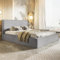 MOTIVENA Boho Polsterbett 160x200 mit Bettkasten, mit Stauraum, Bett Kopfteil Cord, ohne Matratze, Bett Cord, Grau Hellgrau