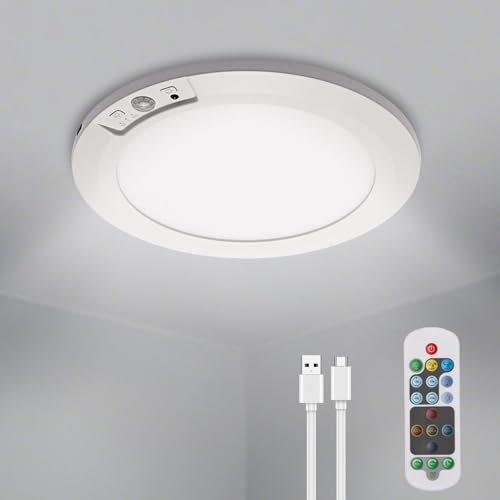 RAWNICE Rechargeable Motion Sensor Light with Remote, 7.5inch 400LM Magnetic Wireless Ceiling/Wall Lights,Battery Powered Ceiling Lights Indoor, Pir Light for Shed Loft Stairs Garage Hallway Bathroom