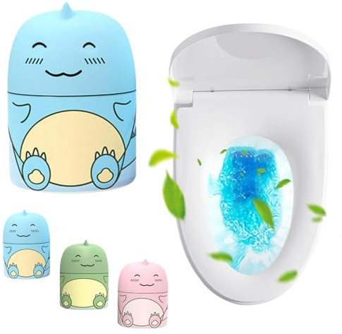 Magische Toilettenreinigungsflasche, süße Toilettenreinigerflasche in Dinosaurierform, Badezimmertankreiniger mit Trageseil, Ozean-Jasmin-Pfirsich für 90 Tage (1, Blau)