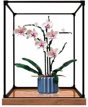 Acrylic Display Case for Lego 10311 Orchid Model, Dustproof Transparent Display Case, Model Collection Display Case (Model not Included) (Wooden Base)