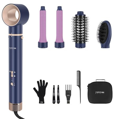 5-in-1 Airstyler & Lockenstab, PARWIN PRO BEAUTY Ionen Föhn Stylingbürsten, 5 Aufsätze Rundbürstenföhn Set, Ionen Pflege, Frizz-Reduzierung, Zum Stylen, Volumisieren, Locken und Glätten, Blau
