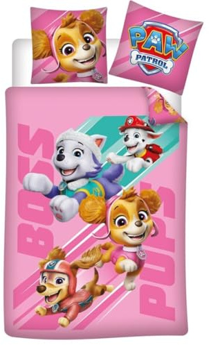 Aymax Bettwäsche Paw Patrol, Rosa, 100 % Baumwolle, wendbarer Bettbezug + Kissenbezug 65 x 65 cm