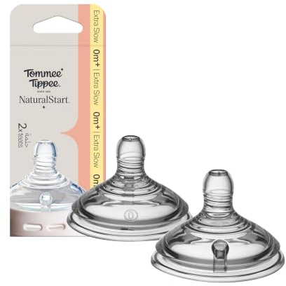 Tommee Tippee Natural Start Baby Bottle Teats Extra-Slow Flow 0m+ | Pack of 2, Breast-Like Shape for a Natural Latch, Anti-Colic Valve Reduces Wind and Discomfort, Soft BPA Free Silicone