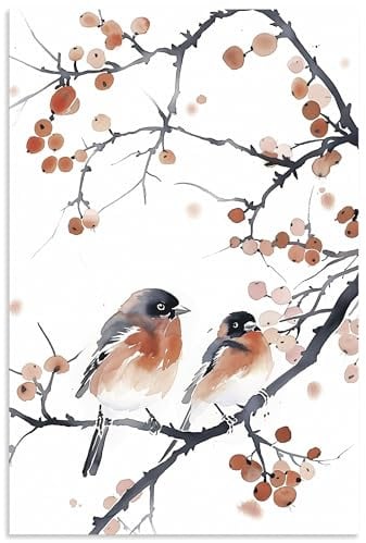 ARTLAND Wanddeko Wandbild Alu Verbundplatte für Innen & Outdoor Bild 40x60 cm Aquarell aesthetic room decor Gimpel Vogel Singvogel Natur U5QZ