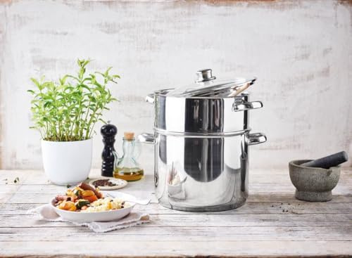 SMH LINE® Dampfgarer Couscoustopf 12L Kochtopf Dampftopf Dampfkocher Edelstahl Induktion Dampfgarer Topf Kochtopf Pfanne Mit Glasdeckel Für alle Herdarten