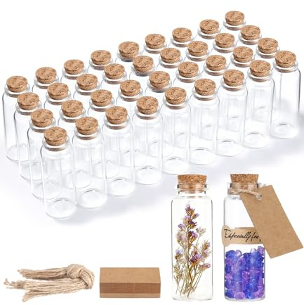 Nixovo Mini Botellas de Cristal con Corcho, 36 x 40 ml, Tarros Pequeños con Corchos, Tubo de Ensayo con Corchos, Botellas de Vidrio Cerradas con corcho para Caramelos, Guardar arena, Canicas y Tarros