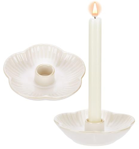 PH PandaHall 2pcs Porcelain Candle Holders, Flower Shaped Candle Tray | Candle Stick Holders White Ceramic Candle Tray for Holiday Table Decor Birthday Wedding Centerpiece Home Decoration