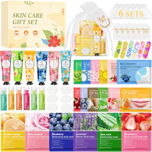 54 Pièces Coffret Cadeau Femmem avec Masque Facial, Crème pour les mains | Coffret Beauté Femme avec Masque pour les yeux, Masque pour les lèvres, Baume à lèvres, Savon ＆ Mini-lime à ongles