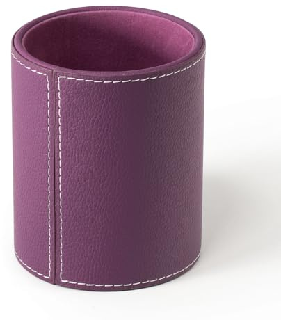 Osco Faux Leather Pen Pot, Desk Pencil Holder with Wipe-Clean Finish, Compact Round Desk Organizer for Pens, Pencils & Brushes, 10.5cm H x 8.7cm Dia, Purple
