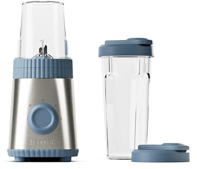 Guzzini, Sous Chef, On-The-Go-Standmixer mit zwei luftdichten Bechern, 600 ml und 300 ml, Doppelklinge aus Edelstahl, Pulse-Funktion, zwei Geschwindigkeiten, Bio-Basis (Marineblau)