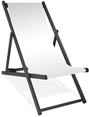 MultiBrands Liegestuhl, klappbar, Aluminium, Sitzbezug Weiß, schwarz lackiert