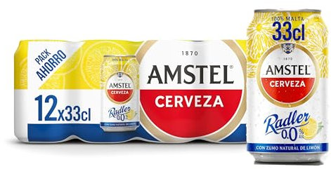 Amstel Radler 0,0 Cerveza Limon Sin Alcohol Pack Lata, 12 x 33cl