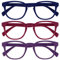 OPULIZE Pop Lesebrille 3er Pack Keck Rund Matt Rahmen Federscharniere Kratzfest Blau Rosa Lila Herren Damen RRR2-345 +1.50