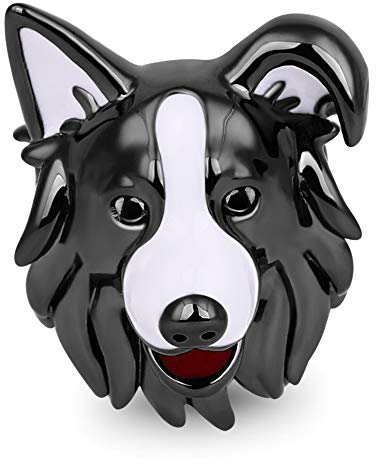 GNOCE 925 Sterling Silber Hund Charms Schwarz Weiß Border Collie Charm Perlen Passt Alle Armbänder und Halsketten Familie und Freunde