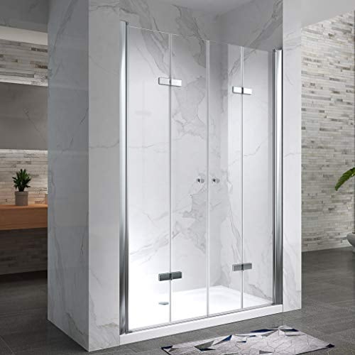 MOG Duschtür Falttür 160-164 cm Höhe: 185 cm Duschabtrennung mit Falttüren aus 6 mm durchsichtigem ESG Sicherheitsglas mit Nanobeschichtung - DTSC