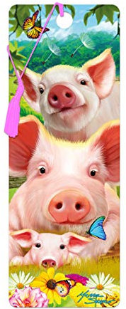 3D LiveLife Lesezeichen -Schweinestall von Deluxebase. Ein Schwein-Lesezeichen mit linsenförmigen 3D-Kunstwerken, lizenziert von dem bekannten Künstler Michael Searle