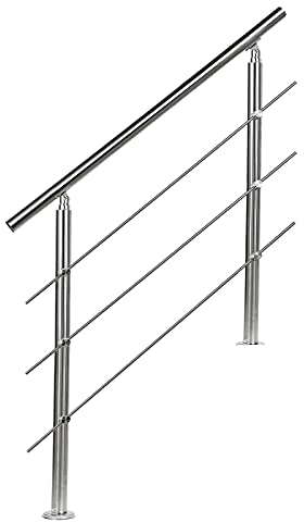 Herrselsam Handlauf Aluminium Geländer mit/ohne Querstreben für Brüstung Balkon Garten (160cm, 3 Querstreben)