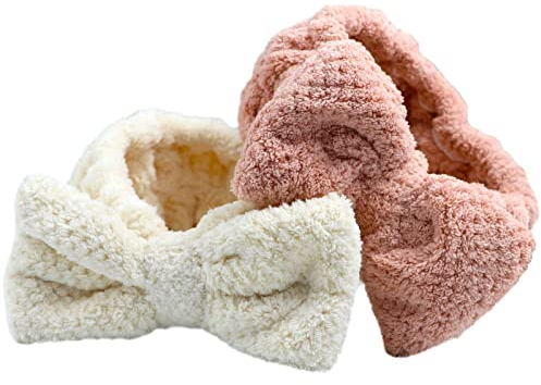 Spa Gesichts Stirnbänder Makeup Haarbänder Schleife HaarBand Elastischer Kopfwickel für Frauen Mädchen Gesicht Waschen Hautpflege Yoga Sport Dusche, 2 STÜCKE