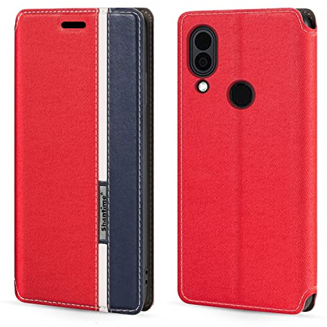 PU Leder Flip Hülle mit Farbakzent und Unsichtbarem Magnetverschluss Kompatibel mit CAT S62 Pro, Schlanke Modische Schutzhülle (Rot)