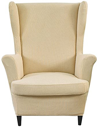 CHNSHOME Sesselhusse Ohrensessel 2 Stück Elastisch Sessel Überzug Bezug Sesselbezug für einen Ohrensessel Beige