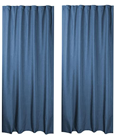 Haus und Deko Vorhang 2er Set Kräuselband Gardine Leinenoptik-Struktur Blickdicht ca. 140 x 245 cm (B/L) Pflegeleicht Knitterfrei, modisch zeitlos für Wohnzimmer Schlafzimmer (Blau)